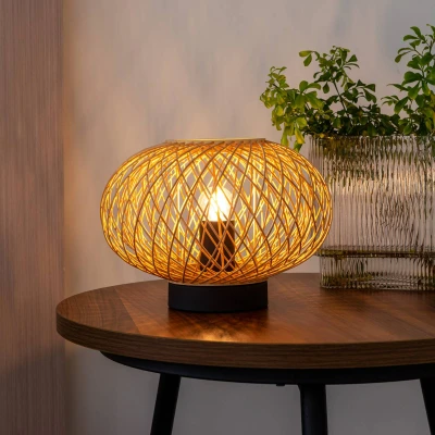 Afbeelding van Lindby Tafellamp 1licht bamboe, ijzer, kunststof H: 19.5 cm E27 natuur zwart