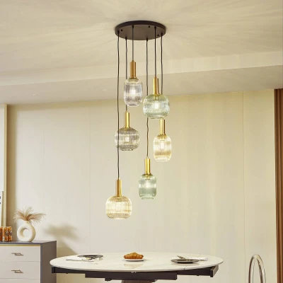 Afbeelding van Lindby hanglamp 6lichts Glas, ijzer E27 rokerig grijs