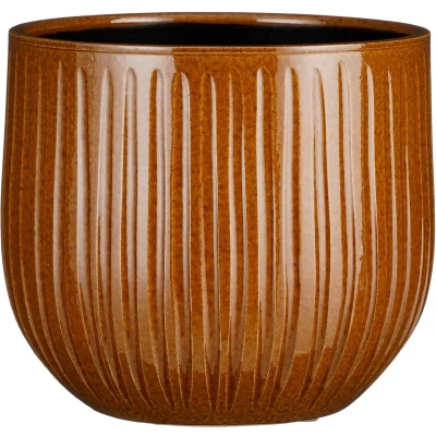 Afbeelding van Mica Decorations Plantenpot keramiek okergeel glans 25x20cm