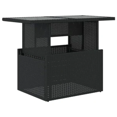 Afbeelding van Tuintafel met glazen blad 100x55x73 cm poly rattan zwart
