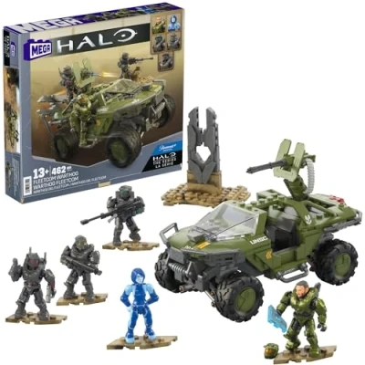 Afbeelding van MEGA Halo The Series HNC57 Fleetcom Warthog ATV voertuigbouwspeelgoedset met 469 delen, 5 micro actiefiguren, beweegbaar gewricht, kinderen en fans