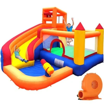 Afbeelding van Ballsea Groot springkasteel met ventilator, glijbaan droog of water, geschikt voor kinderen van 3 tot 10 jaar, kinderkasteel binnen buiten, 320 x 280 232 cm