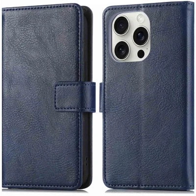 Afbeelding van imoshion Hoesje Geschikt voor iPhone 16 Pro Met Pasjeshouder Luxe Bookcase Donkerblauw