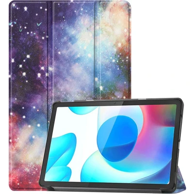 Afbeelding van iMoshion Tablet Hoes Geschikt voor Realme Pad Design Trifold Bookcase Paars /Space