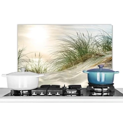 Afbeelding van KitchenYeah© Achtergrond voor afzuigkap, 60 x 40 cm, aluminium, spatbescherming, keuken, wanddecoratie, duin eilanden water