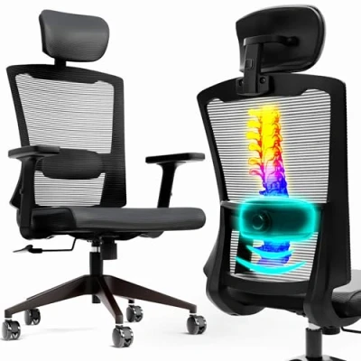 Afbeelding van AREBOS Ergonomische bureaustoel, bureaustoel met verstelbare hoofdsteun