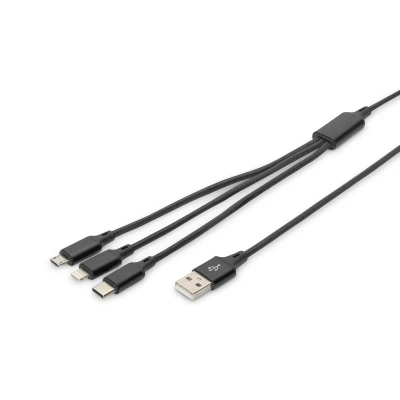 Afbeelding van Digitus USB laadkabel Apple Lightning stekker, A C micro B stekker 1.00 m Zwart Extreem robuust gevlochten bescherming, Flexibel,