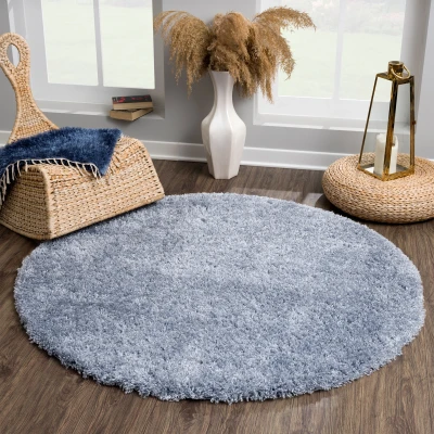 Afbeelding van Porto Soft Fluffy Vloerkleed Hoogpolig Effen Blauw 150 cm rond