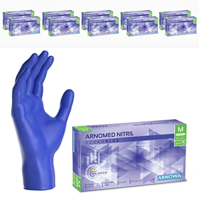 Afbeelding van ARNOMED Oceaanblauwe wegwerphandschoenen, nitril handschoenen, maat M, wegwerphandschoen 1000 stuks (10 dozen), poedervrij en latexvrij, wegwerphandschoenen in S, L XL