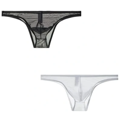 Afbeelding van lclvld Slips voor mannen Doorzichtige Erotische Lage Taille Sexy Ademend Ondergoed Jockstrap, Zwart+Wit