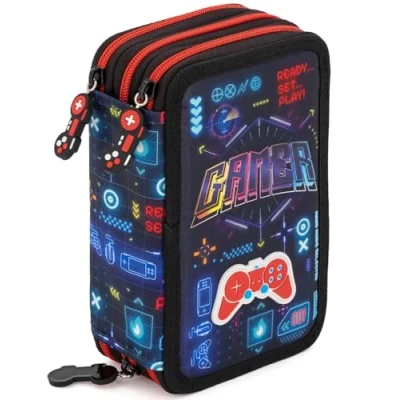 Afbeelding van Julian Ross drievoudig gevoerd etui, 44 schoolaccessoires, 20 cm, Gamer 24, Kits