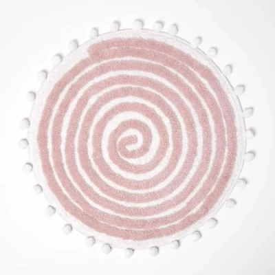 Afbeelding van Homescapes Ronde Badmat Spiraal, 60 cm Roze met Pompons, Getuft
