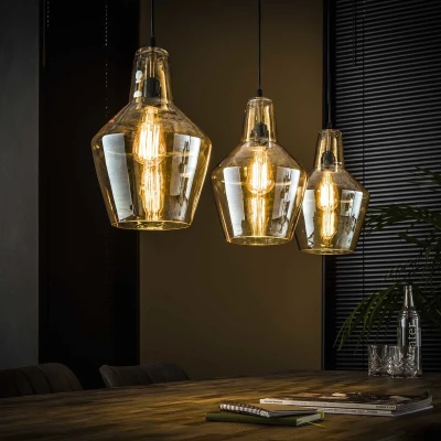 Afbeelding van Dimehouse Industriële hanglamp Dace 3 lichts amber Glas Industrieel