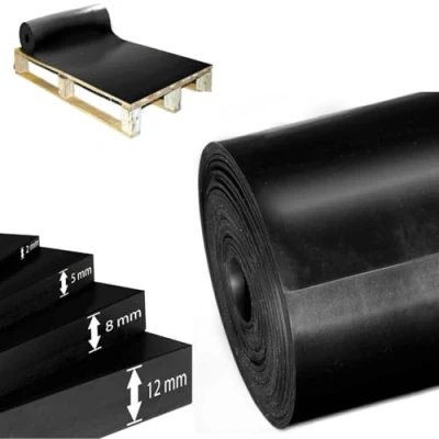 Afbeelding van ETM SBR Rubberen mat 120 x 300 cm. 10 mm Verkocht per meter Zwart en glad Antislip bouwbeschermingsmat vloerbedekking