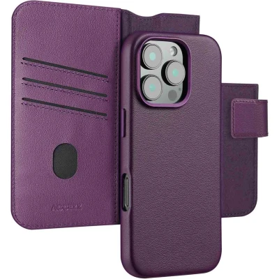 Afbeelding van Accezz Hoesje geschikt voor iPhone 16 Pro Leather Bookcase 2 in 1 MagSafe Heath Purple