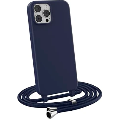 Afbeelding van MyGadget Beschermhoes met koord voor iPhone 12 Pro Cover bumper van siliconen, mat, effen, halsketting, halsband, schokbestendig, huid en koord, donkerblauw