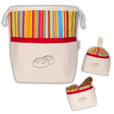 Afbeelding van slowroom Broodzak van katoen, 3 in 1, voor frishalten + serveren winkelen, ademend en decoratief, zonnig model, 32 x 35 cm