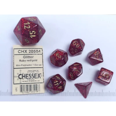 Afbeelding van Chessex Glitter Mini Polyhedral Robijn/goud Dobbelsteenset (7 stuks)