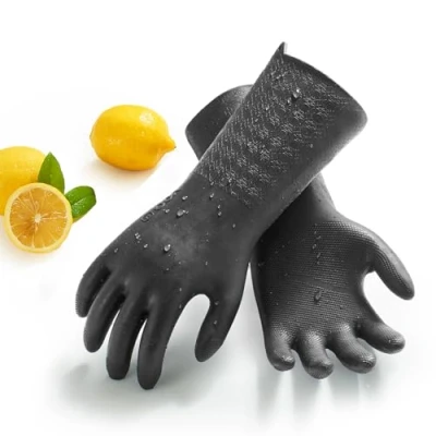 Afbeelding van Vgo... Huishoudhandschoenen met voering, TPE reinigingshandschoenen, latexvrij, superdikke en antislip washandjes, voor keuken, badkamer, tuin, zonder rubbergeur, 1 paar (grijs,