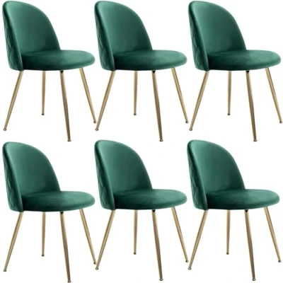 Afbeelding van JINPALAY Eetkamerstoelen met rugleuning, fluweel, gestoffeerd, modern, goudkleurige poten, groen, 6 stuks