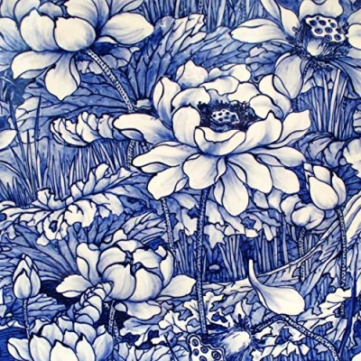 Afbeelding van Tischdeko 20 servetten met bloemenmotief op roze blauw
