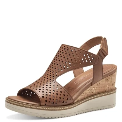 Afbeelding van Tamaris Sandalen met plateauzool, Dames, Maat: 36, Cognac Leer