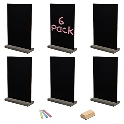 Afbeelding van Belle Vous Mini krijtbord (6 stuks) 15 x 22 cm Kleine dubbelzijdige zwarte borden met houten steunen Tafelbord voor bruiloft, verjaardag en levensmiddelen/buffet