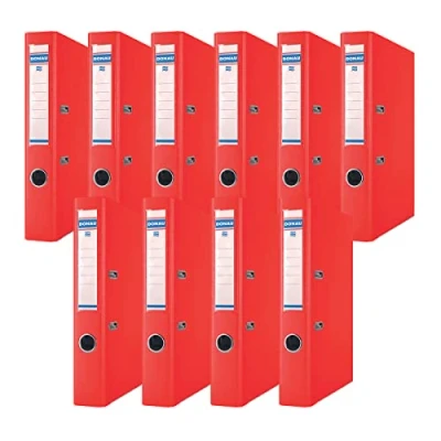 Afbeelding van DONAU Lot de 10 classeurs fins qualité supérieure Format A4 5 cm Bleu marine Couverture en plastique PP Carton Classeur à anneaux Pois verts Rouge