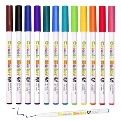 Afbeelding van NYGGTYK Set van 12 keramische pennen, markers, glazen porseleinen verfpennen, acrylverf, vaatwasmachinebestendige verfbekers,