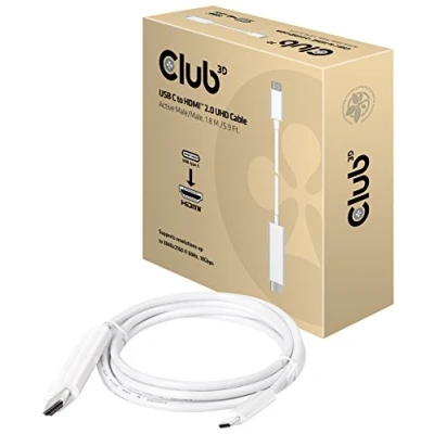 Afbeelding van club3D CAC 1514 USB C displaykabel / HDMI Adapterkabel stekker, A stekker 1.80 m Wit