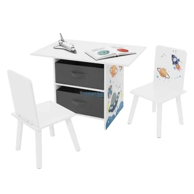 Afbeelding van Kinderzitje met tafel en 2 stoelen ruimtemotief van hout voor kinderen Joyz