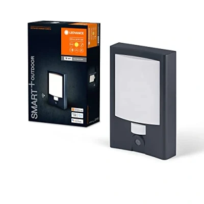Afbeelding van LEDVANCE SMART+ buitenwandlamp + huisnummer &amp; camera, warm witte LED lamp (3000K), hoogwaardige polycarbonaat behuizing in donkergrijs, ingebouwde speaker, geheugenkaart, slimme wifi technologie