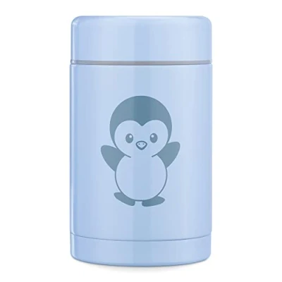 Afbeelding van Navaris isoleerfles rvs Voor babyvoeding warm en koud eten Vaatwasserbestendig In blauw met pinguïn design