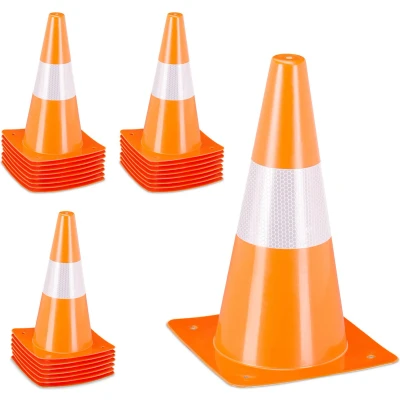 Afbeelding van Relaxdays Waarschuwingskegel, set 24, reflecterende strepen, voetbal, hoogte: 31 cm, oranje en wit