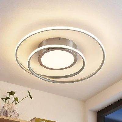 Afbeelding van Lindby LED plafondlamp met dimmer CCT 1licht ijzer, aluminium, siliconen H: 7 cm gesatineerd nikkel Inclusief lichtbron