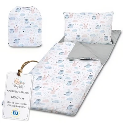 Afbeelding van Kinderslaapzak met kussen en ritssluiting voor baby&#039;s van 3 tot 7 jaar, 140 x 75 cm, binnenslaapzak kleuterschool, uilen