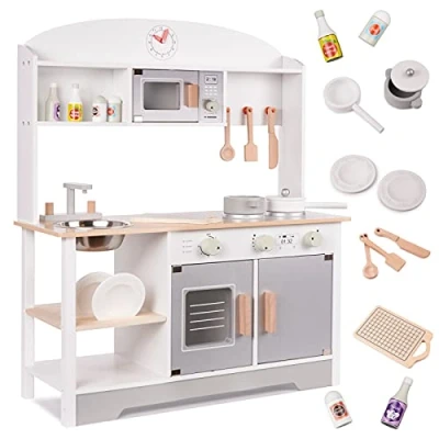 Afbeelding van Kinderkeuken houten speelkeuken keukenspoelbak houtspoelbak oven (model 4)