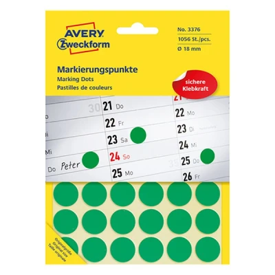 Image de Etiquette Avery Zweckform 3376 rond 18mm vert 1056 pcs