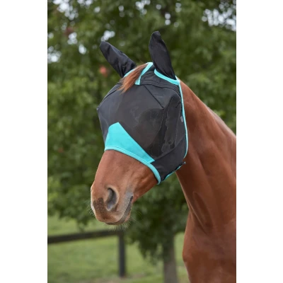Image de Weatherbeeta Masque Anti Mouches Comfitec Deluxe Fine Mesh avec Oreilles Noir/Turquoise Poney
