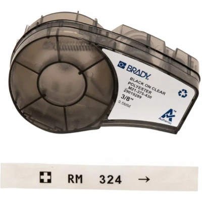 Image de BRADY M21 375 430 ruban polyester pour M211, M210, BMP21 PLUS, LAB, noir sur semi transparent 9.53 mm x 6.40 m 110