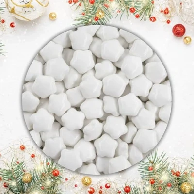 Afbeelding van EinsSein 0,5 kg, chocoladesterren, glanzend wit, chocoladedragees, gastgeschenken voor Kerstmis, doop, babyshower, bruiloft, ideaal snoep