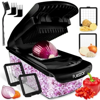Afbeelding van Multifunctionele groentesnijder, handmatige groentesnijder en kubus, ui, wortel, komkommer, tomaten, fruit, keukenaccessoires (2 in 1 zwart)