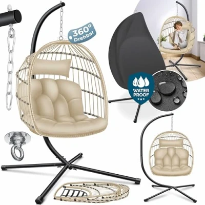 Afbeelding van KESSER® Hangstoel met jungle effect stalen frame, hangmand groot kussen + plafondbevestiging, hangschommel, voor binnen en buiten
