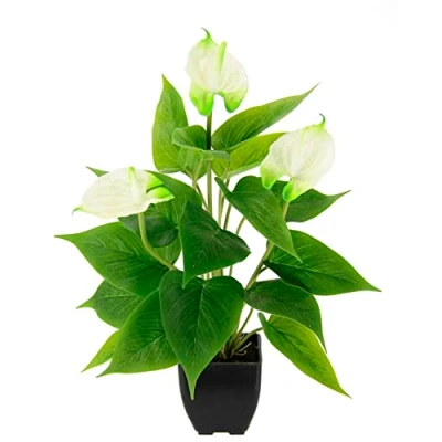 Afbeelding van kunstmatige anthurium in pot calla exotische flamingo bloem met witte bloemen plant decoratieve kamerplant
