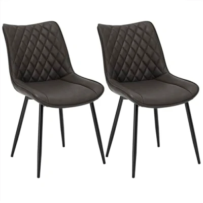Afbeelding van WOLTU® FurnLAB BH210hbr 2 Eetkamerstoelen, set van stuks, rugleuning en zitting kunstleer metalen poten in antieke lederlook, lichtbruin