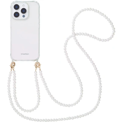 Afbeelding van imoshion Hoesje Geschikt voor iPhone 16 Pro met koord Backcover + armband Parels 2.0 transparant