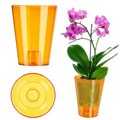 Afbeelding van KADAX Bloempot, orchideeënpot, eenvoudige bloempot voor orchidee, juveniel, madeliefje, keuken en woonkamer (diameter 12 cm, rond, oranje)