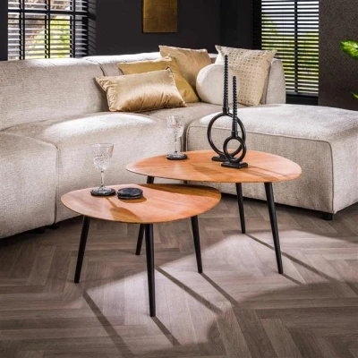 Afbeelding van Hoyz Collection Salontafel Set 2 Driehoek Organisch Massief Acaciahout