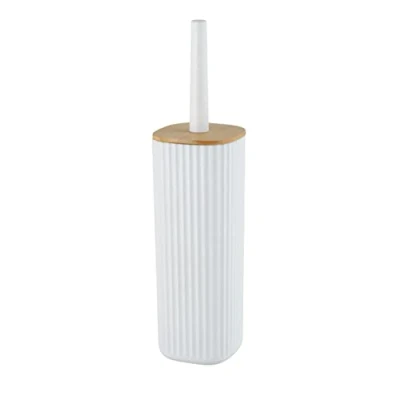Afbeelding van wc set Rotello, gesloten borstelhouder van hoogwaardig kunststof met bamboedeksel en groefstructuur, Ø 10 x 36 cm, inclusief borstel, borstelkop vervangbaar, wit/naturel