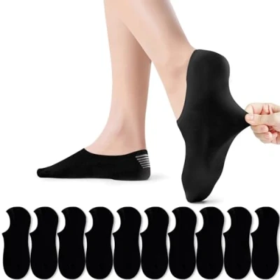 Afbeelding van PAUNEW Lage sokken voor dames en heren, 10 paar, onzichtbaar, sportsokken van katoen, antislip, casual, x zwart